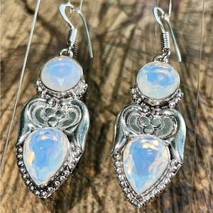 Milky Iridescent Opalite Earrings 2 1/4”